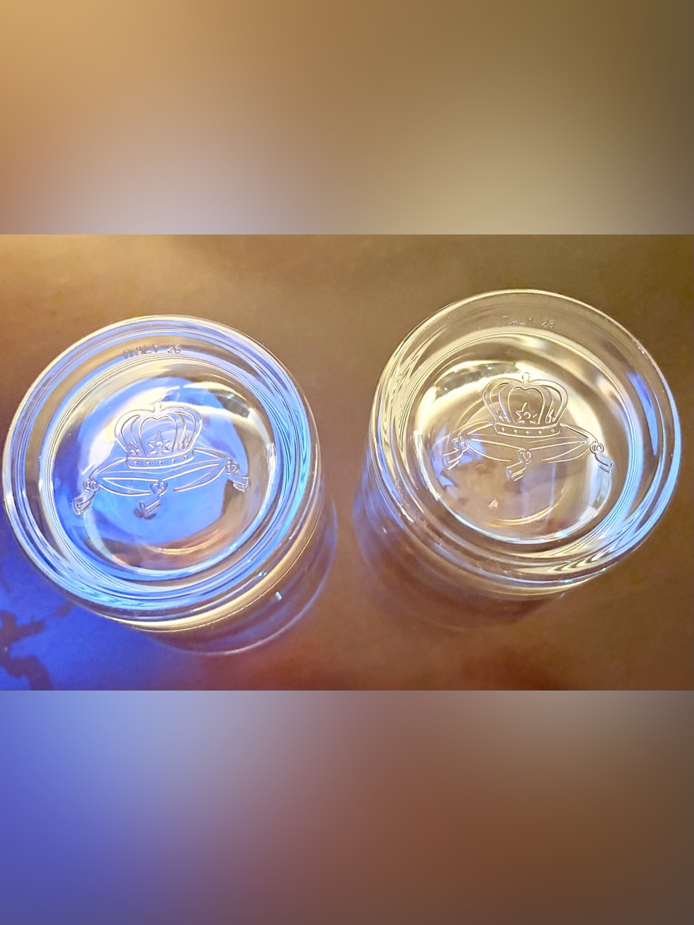 Set of Vintage, Italian-made Crown Royal Lowball Glass Impressed Logo On Bottom